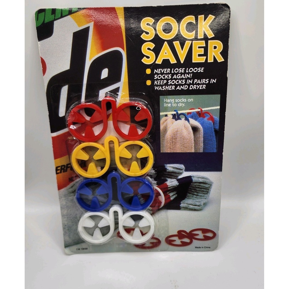 Vintage Sock Saver Multi Colored Set 12 for Washer & Dryer Never Lose Socks, New